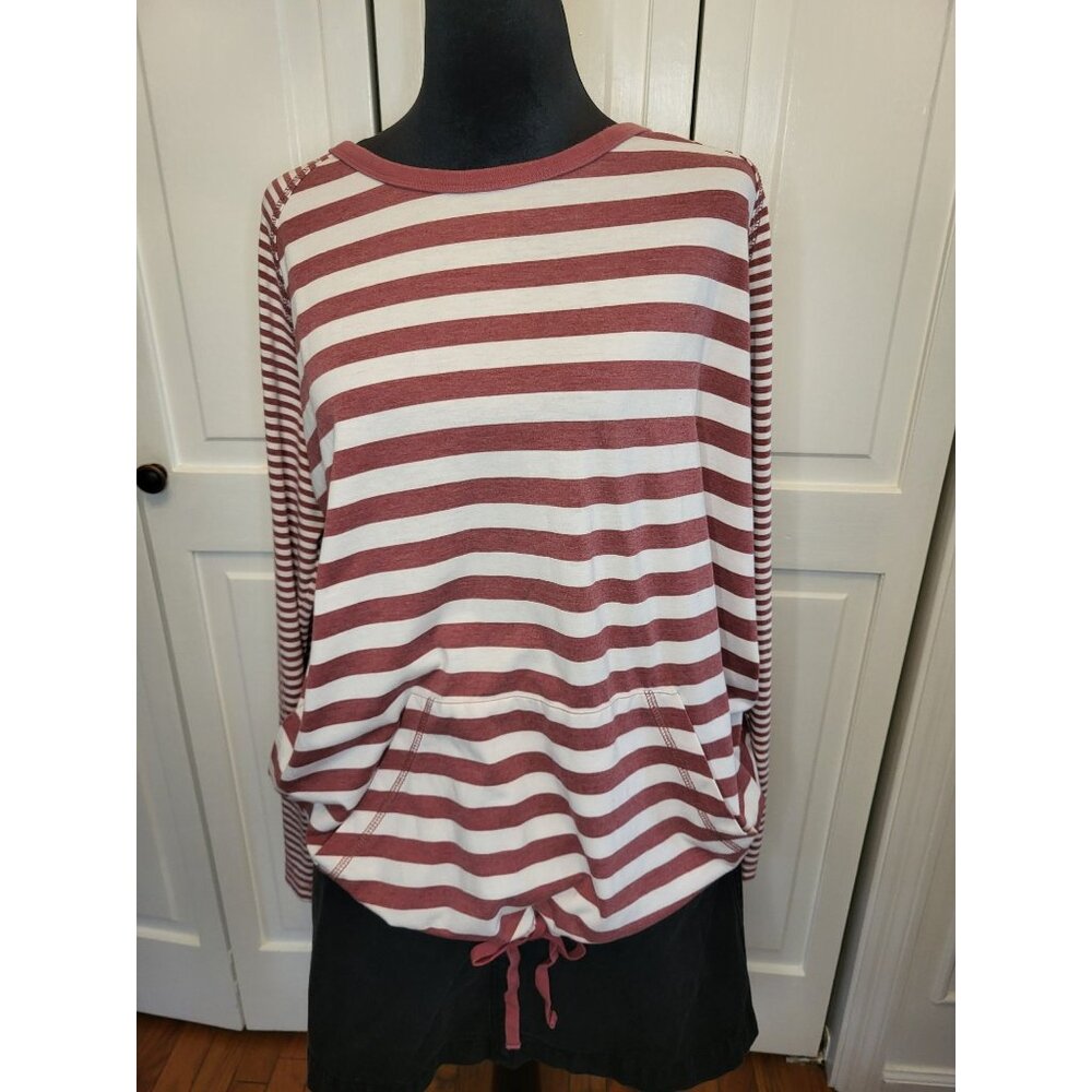 Cotton Bleu Red White Striped Lightweight Top Pockets L Preppy Nautical Sporty